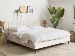 Clearance Łóżko Welur BRIN 180 x 200 cm Beżowy Łóżka Tapicerowane|Łóżka Podwójne