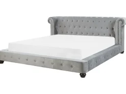 Welur CAVAILLON 180 x 200 cm Jasno Łóżka Tapicerowane|Łóżka Podwójne