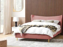 Discount Łóżko Welur CHALEIX 180 x 200 cm Brzoskwiniowy Łóżka Tapicerowane|Łóżka Podwójne