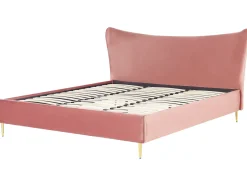 Discount Łóżko Welur CHALEIX 180 x 200 cm Brzoskwiniowy Łóżka Tapicerowane|Łóżka Podwójne