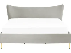 Discount Łóżko Welur CHALEIX 180 x 200 cm Jasnoszary Łóżka Tapicerowane|Łóżka Podwójne