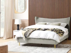 Discount Łóżko Welur CHALEIX 180 x 200 cm Jasnoszary Łóżka Tapicerowane|Łóżka Podwójne