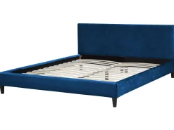 Outlet Welur FITOU 180 x 200 cm Ciemnoniebieski Łóżka Tapicerowane|Łóżka Podwójne