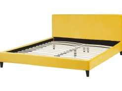 Outlet Welur FITOU 180 x 200 cm Żółty Łóżka Tapicerowane|Łóżka Podwójne