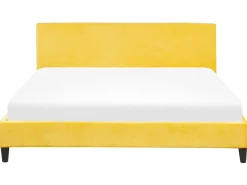 Outlet Welur FITOU 180 x 200 cm Żółty Łóżka Tapicerowane|Łóżka Podwójne