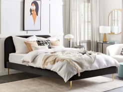 Clearance Łóżko Welur FLAYAT 180 x 200 cm Czarny Łóżka Tapicerowane|Łóżka Podwójne