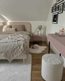 Hot Łóżko FLAYAT 160 x 200 cm Jasnobeżowy Łóżka Tapicerowane|Łóżka Podwójne
