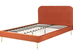 Łóżko Welur FLAYAT 160 x 200 cm Pomarańczowy Łóżka Tapicerowane|Łóżka Podwójne