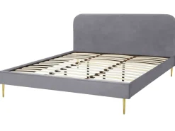 Discount Łóżko Welur FLAYAT 180 x 200 cm Szary Łóżka Tapicerowane|Łóżka Podwójne