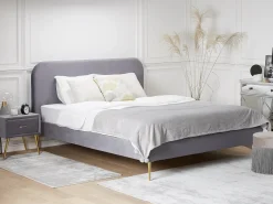 Discount Łóżko Welur FLAYAT 180 x 200 cm Szary Łóżka Tapicerowane|Łóżka Podwójne
