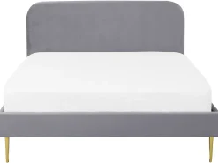 Discount Łóżko Welur FLAYAT 180 x 200 cm Szary Łóżka Tapicerowane|Łóżka Podwójne