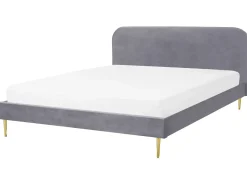 Discount Łóżko Welur FLAYAT 180 x 200 cm Szary Łóżka Tapicerowane|Łóżka Podwójne