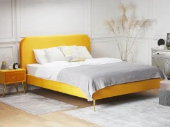 Hot Łóżko Welur FLAYAT 180 x 200 cm Żółty Łóżka Tapicerowane|Łóżka Podwójne