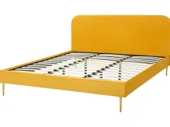 Hot Łóżko Welur FLAYAT 180 x 200 cm Żółty Łóżka Tapicerowane|Łóżka Podwójne