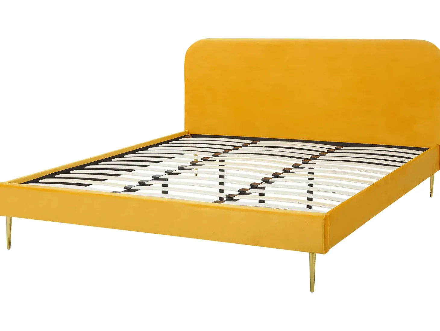 Hot Łóżko Welur FLAYAT 180 x 200 cm Żółty Łóżka Tapicerowane|Łóżka Podwójne