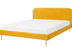 Hot Łóżko Welur FLAYAT 180 x 200 cm Żółty Łóżka Tapicerowane|Łóżka Podwójne