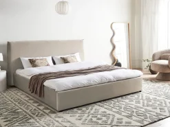 Clearance Welur LAVAUR 180 x 200 cm Beżowoszary Łóżka Tapicerowane|Łóżka Podwójne