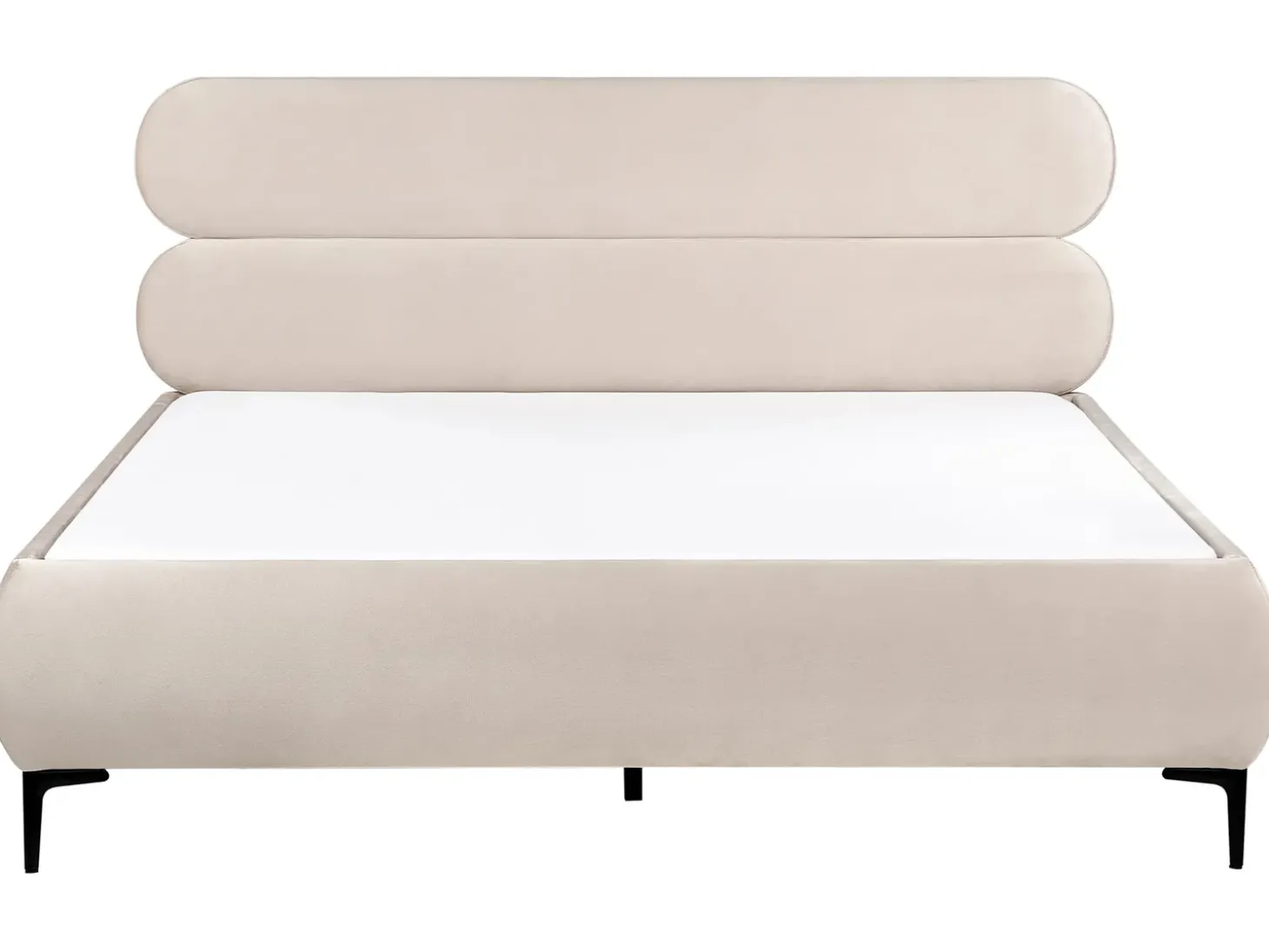 Discount Łóżko Welur LESSAY 180 x 200 cm Jasnobeżowy Łóżka Tapicerowane|Łóżka Podwójne