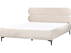 Discount Łóżko Welur LESSAY 180 x 200 cm Jasnobeżowy Łóżka Tapicerowane|Łóżka Podwójne
