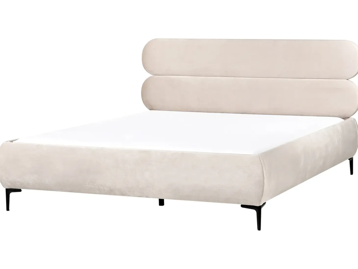 Discount Łóżko Welur LESSAY 180 x 200 cm Jasnobeżowy Łóżka Tapicerowane|Łóżka Podwójne