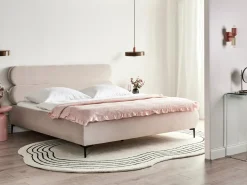 Discount Łóżko Welur LESSAY 180 x 200 cm Jasnobeżowy Łóżka Tapicerowane|Łóżka Podwójne