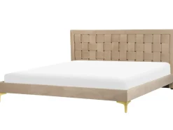 Online Łóżko Welur LIMOUX 180 x 200 cm Beżowoszary Łóżka Tapicerowane|Łóżka Podwójne