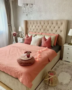 Best Welur LUBBON 180 x 200 cm Beżowy Łóżka Tapicerowane|Łóżka Podwójne