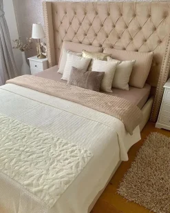 Best Welur LUBBON 180 x 200 cm Beżowy Łóżka Tapicerowane|Łóżka Podwójne