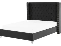 Online Welur LUBBON 160 x 200 cm Czarny Łóżka Tapicerowane|Łóżka Podwójne