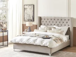 Outlet Welur LUBBON 180 x 200 cm Jasnoszary Łóżka Tapicerowane|Łóżka Podwójne