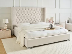 Discount Łóżko Welur LUBBON 180 x 200 cm Złamana biel Łóżka Tapicerowane|Łóżka Podwójne
