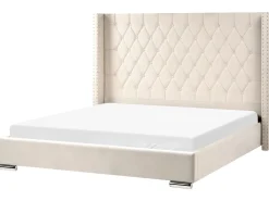 Discount Łóżko Welur LUBBON 180 x 200 cm Złamana biel Łóżka Tapicerowane|Łóżka Podwójne