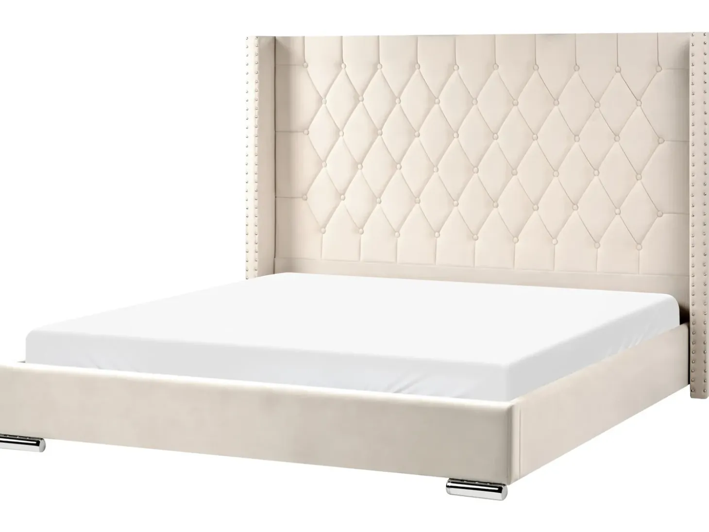 Discount Łóżko Welur LUBBON 180 x 200 cm Złamana biel Łóżka Tapicerowane|Łóżka Podwójne