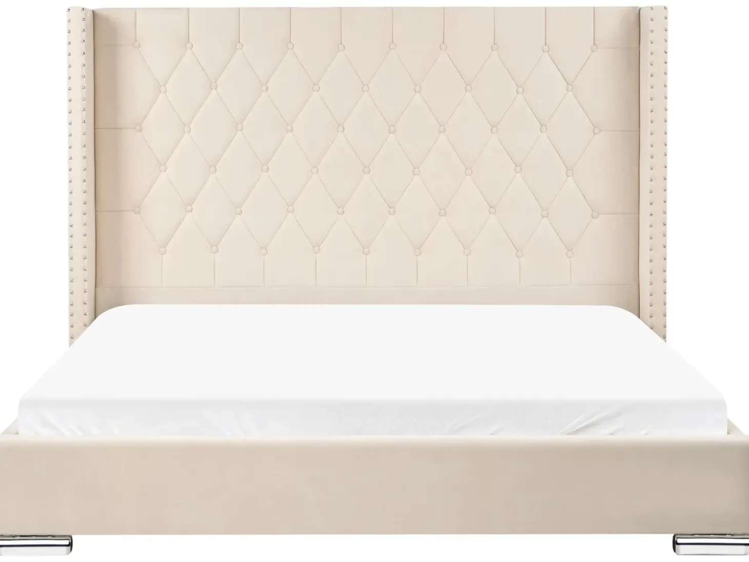 Discount Łóżko Welur LUBBON 180 x 200 cm Złamana biel Łóżka Tapicerowane|Łóżka Podwójne