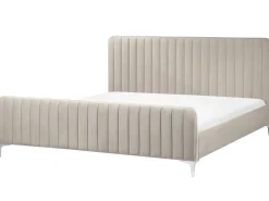 Discount Welur LUNAN 180 x 200 cm Beżowo Łóżka Tapicerowane|Łóżka Podwójne