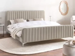 Discount Welur LUNAN 180 x 200 cm Beżowo Łóżka Tapicerowane|Łóżka Podwójne