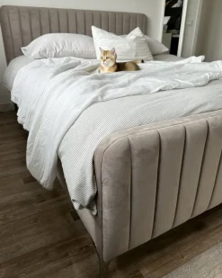 Discount Welur LUNAN 180 x 200 cm Beżowo Łóżka Tapicerowane|Łóżka Podwójne