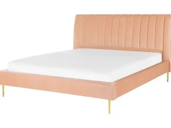 Outlet Łóżko Welur MARVILLE 180 x 200 cm Brzoskwiniowy Łóżka Tapicerowane|Łóżka Podwójne