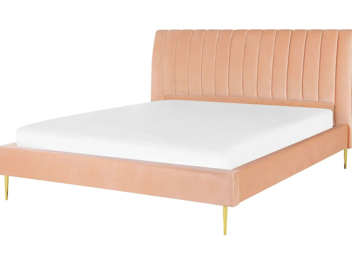Outlet Łóżko Welur MARVILLE 180 x 200 cm Brzoskwiniowy Łóżka Tapicerowane|Łóżka Podwójne