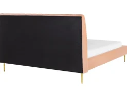 Outlet Łóżko Welur MARVILLE 180 x 200 cm Brzoskwiniowy Łóżka Tapicerowane|Łóżka Podwójne