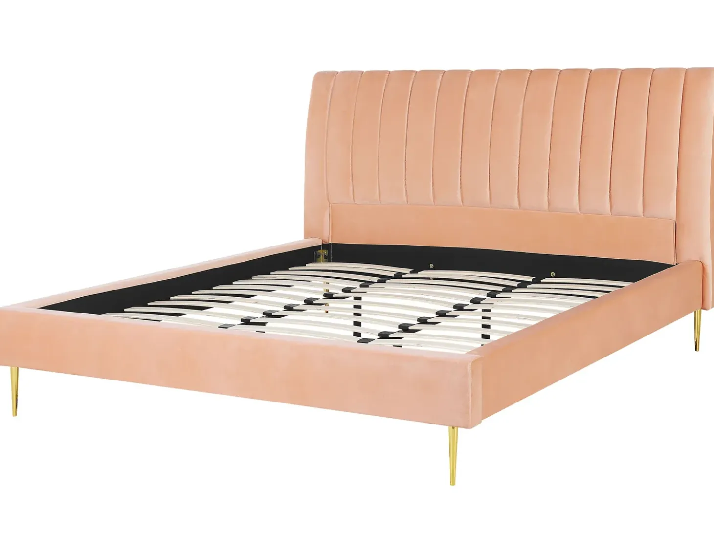Outlet Łóżko Welur MARVILLE 180 x 200 cm Brzoskwiniowy Łóżka Tapicerowane|Łóżka Podwójne