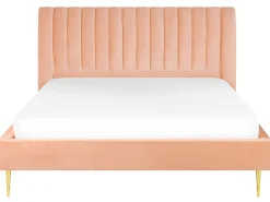 Outlet Łóżko Welur MARVILLE 180 x 200 cm Brzoskwiniowy Łóżka Tapicerowane|Łóżka Podwójne