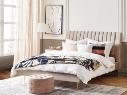 Discount Łóżko Welur MARVILLE 180 x 200 cm Piaskowy Łóżka Tapicerowane|Łóżka Podwójne