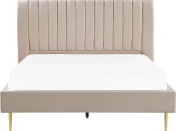 Discount Łóżko Welur MARVILLE 180 x 200 cm Piaskowy Łóżka Tapicerowane|Łóżka Podwójne