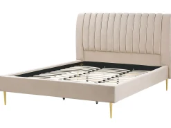 Discount Łóżko Welur MARVILLE 180 x 200 cm Piaskowy Łóżka Tapicerowane|Łóżka Podwójne