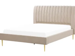 Discount Łóżko Welur MARVILLE 180 x 200 cm Piaskowy Łóżka Tapicerowane|Łóżka Podwójne