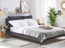 Outlet Łóżko Welur MELLE 180 x 200 cm Ciemnoszary Łóżka Tapicerowane|Łóżka Podwójne