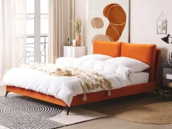Sale Łóżko Welur MELLE 160 x 200 cm Pomarańczowy Łóżka Tapicerowane|Łóżka Podwójne