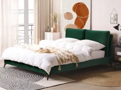 Sale Łóżko Welur MELLE 160 x 200 cm Szmaragdowy Łóżka Tapicerowane|Łóżka Podwójne