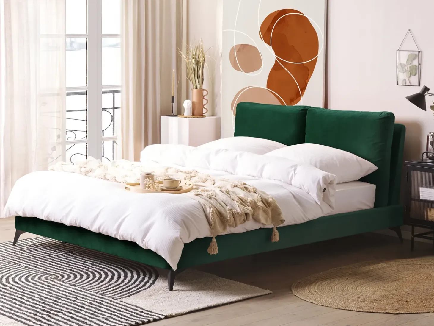 Sale Łóżko Welur MELLE 160 x 200 cm Szmaragdowy Łóżka Tapicerowane|Łóżka Podwójne